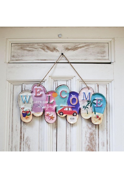 Welcome Let S Go Surfing Metal Kapı Süsü 40 Cm Bahçe Duvar Hoş Geldiniz Levhası Dekoratif Obje