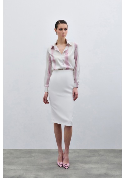 Sateen Desenli Klasik Gömlek - Pembe-136006 Pembe