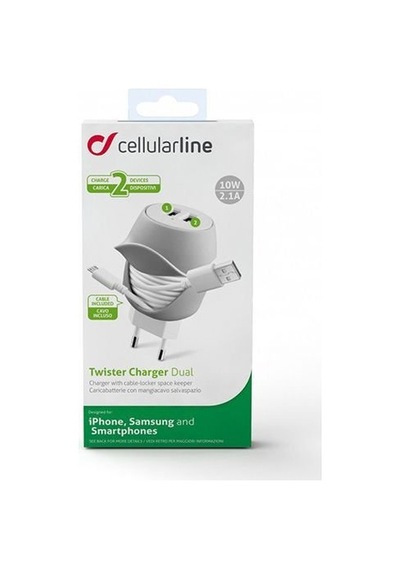 Cellular Line Twister Charger Dual 10w 2.1a Seyahat Şarj Aleti Beyaz