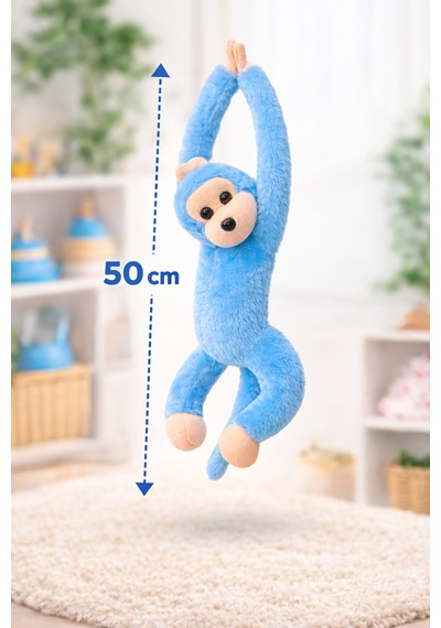 50 Cm Uzun Kollu Peluş Maymun Cırt Cırtlı Eller, Asılabilir Yumuşak Oyuncak Açık Mavi