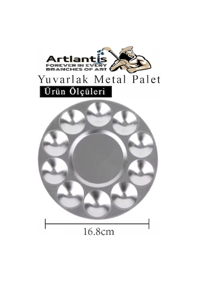 Yuvarlak Metal Palet 1 Adet Metal Boya Paleti 10 Hazneli 17 Cm Paslanmaz Resim Boyama Paleti Fırça Hediyeli