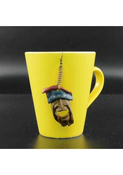 Mask Turkuaz Deri Küpe Beyaz