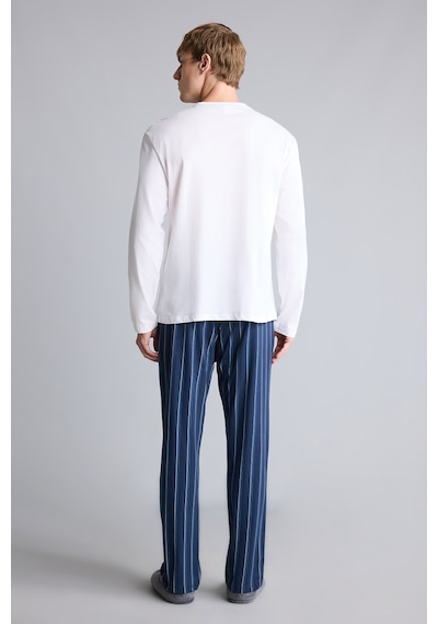 Defacto New Regular Fit Uzun Kollu Düğme Detaylı Üst Çizgili Alt 2li Pijama Takımı H7607ax26auwt34 Beyaz-wt34