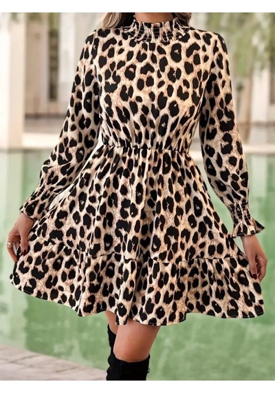 Efnaz Style Kadın Uzun Kollu Yarı Balıkçı Yaka Leopar Desenli Modal Mini Elbise Efnaz Style Kadın Uzun Kollu Yarı Balıkçı Yaka Leopar Desenli Modal Mini Elbise