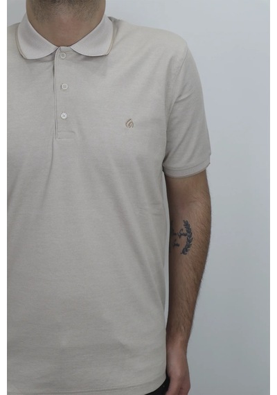 Santa Dmctekstil Erkek Düz Klasik Kesim Rahat Kalıp Polo Yaka T-shirt Krem