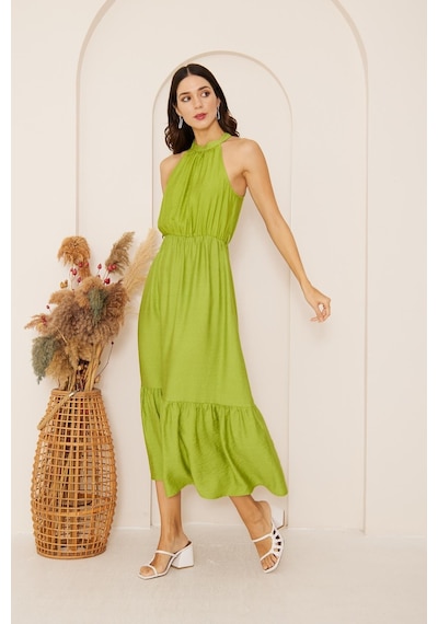 Darlin Moda Yeşil Halter Yaka Kolsuz Elbise Dm1035