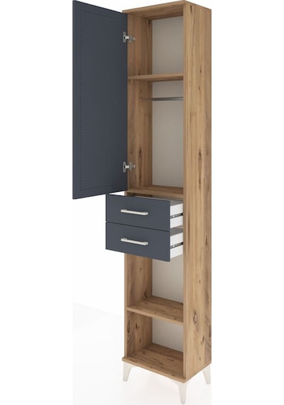 Arges Dolap 3 Raflı 2 Çekmeceli Tek Askılı 44x30x221 Çam-antrasit Atlas Çam