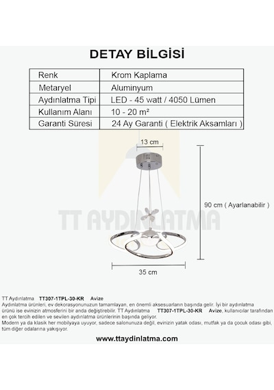 Tt Aydınlatma Krom Kaplama Tek Toplu 3 Renk Modüllü Led Avize Gümüş