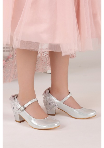 Kiko Kids Kiko 754 Günlük Kız Çocuk Topuk Babet Ayakkabı 4 CM Gümüş