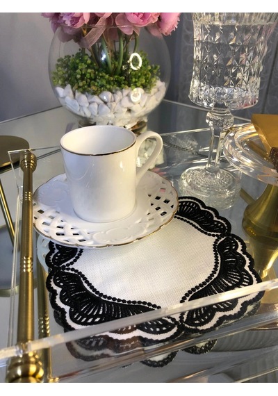 Majestik Siyah Dalgalı Nakış Peçete 2'li Set 15x15cm Premium Kokteyl Sunum Peçetesi Çok Renkli