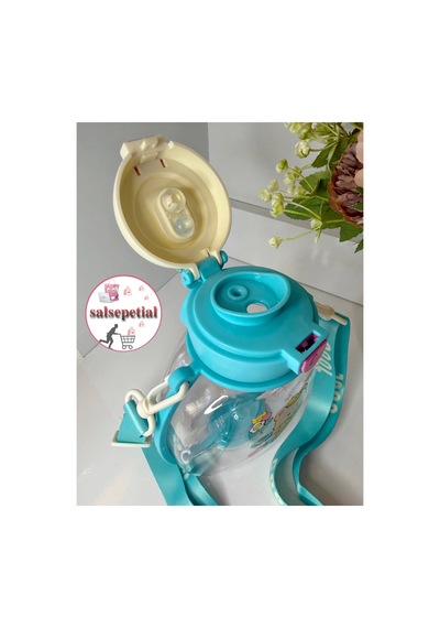 Ayıcık Su Matarası Ayıcıklı Suluk Figürlü Su Şişesi Ayıcık Matara Askılı Pipetli Matara 850ml Turkuaz