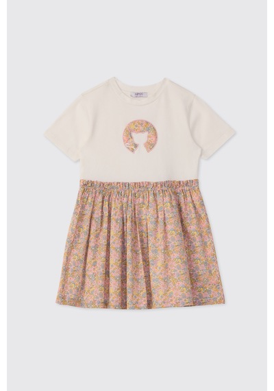 Panço Liberty Kumaş Çiçek Desenli Kız Bebek Örme Elbise 5611gb26008 Pembe
