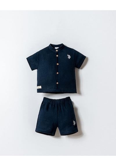 U.S. Polo Assn. Erkek Bebek 2 Li Şort Gömlek Takım Lacivert-2255 Lacivert