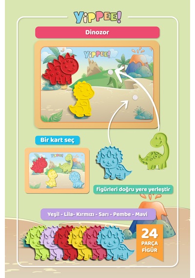 Renkleri Öğreniyorum Dinozor Renk Eşleştirme Oyunu 40 Parça