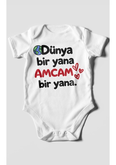 Morivokids Dünya Bir Yana, Amcam Bir Yana Kısa Kollu Bebek Body %100 Pamuk Zbn170-kk Beyaz