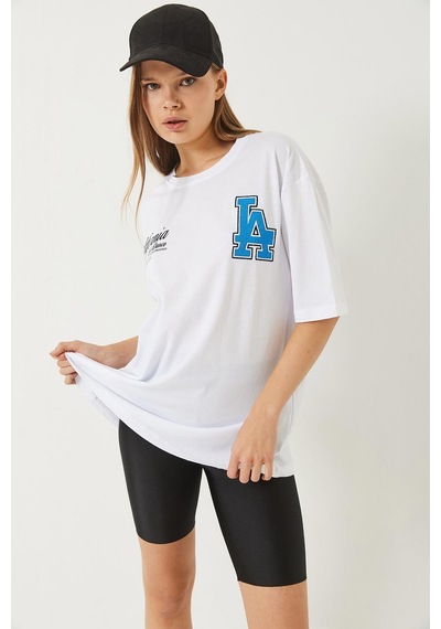 Shade Kadın Los Angeles Baskılı Oversize Kısa Kollu Penye T-shirt 5197 60283079 - Beyaz