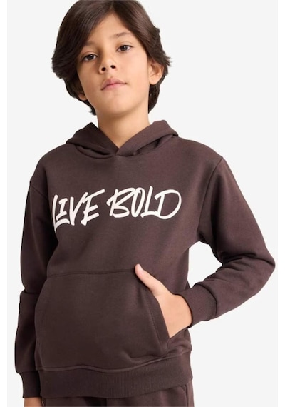 Defacto Kapüşonlu Baskılı İçi Yumuşak Tüylü Sweatshirt Erkek Çocuk E9598A825AU Kahve