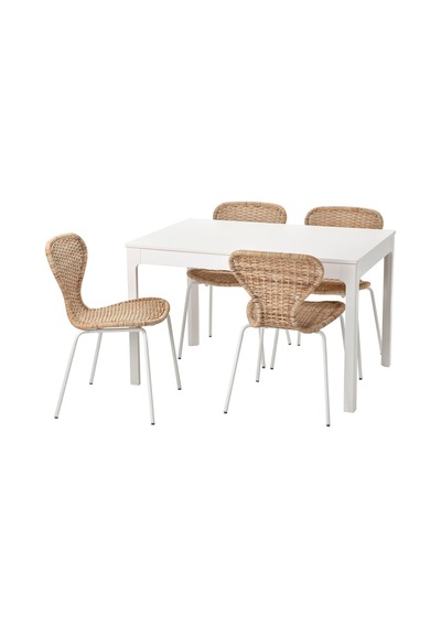 Yemek Masası Takımı, Rattan-beyaz, 4 Sandalyeli, Açılabilir Beyaz Yemek Masası Takımı, Rattan-beyaz, 4 Sandalyeli, Açılabilir Beyaz