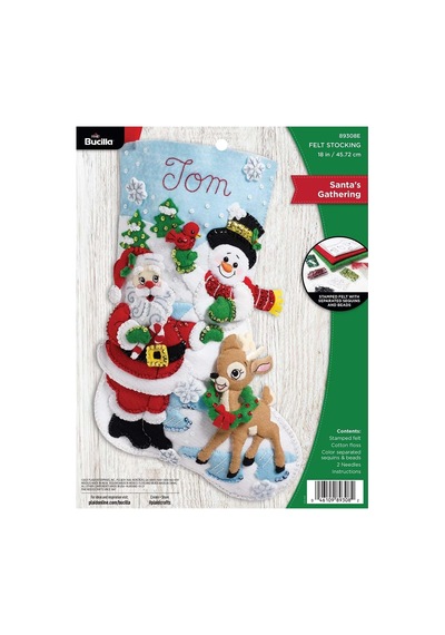 Bucilla Keçe Aplike Noel Çorabı, Noel Baba'nın Buluşması, 45,72 Cm, Kumaş Diğer