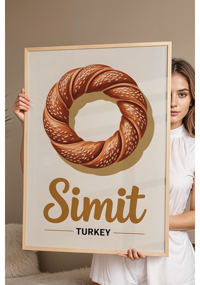 Simit Tablo - Retro Mutfak Dekoru - Geleneksel Türk Lezzetleri Serisi - Çerçeveli Mutfak Posteri Kayın