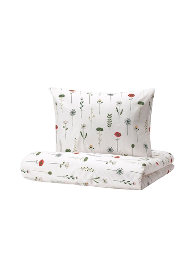 Ikea Nattslanda Tek Kişilik Nevresim Takımı 150 X 200 Cm Beyaz - Yeşil - Kırmızı Çok Renkli
