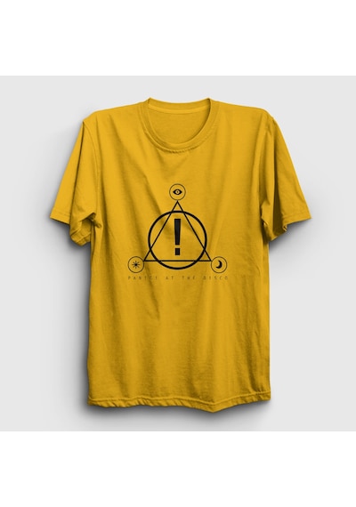 Presmono Unisex Logo Panic At The Disco T-shirt Sarı