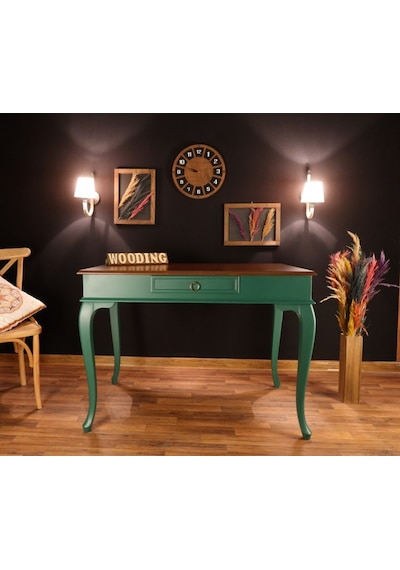 Wooding-Mobilya Wooding 120 Cm Çekmeceli Masif Yeşil Ceviz Çalışma Masası