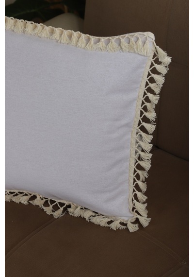 Dnc Home Tekstil Ndchome Keten Beyaz Ponponlu Kırlent Kırlent Kılıfı 43 X 43