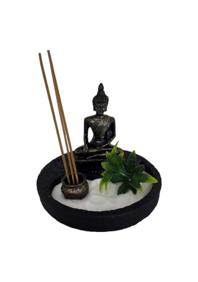 T. Concept Dekoratif Mini Zen Bahçesi, Buda Heykeli, Zen Felsefesi Ev Ofis Dekorasyonu Siyah Yuvarlak Metal Diğer