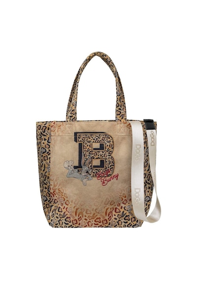 Dogo Kadın Vegan Krem Leopar Large Tote Bag - Warner Bros Looney Tunes Leopard Bugs Bunny Tasarım Multicolor
