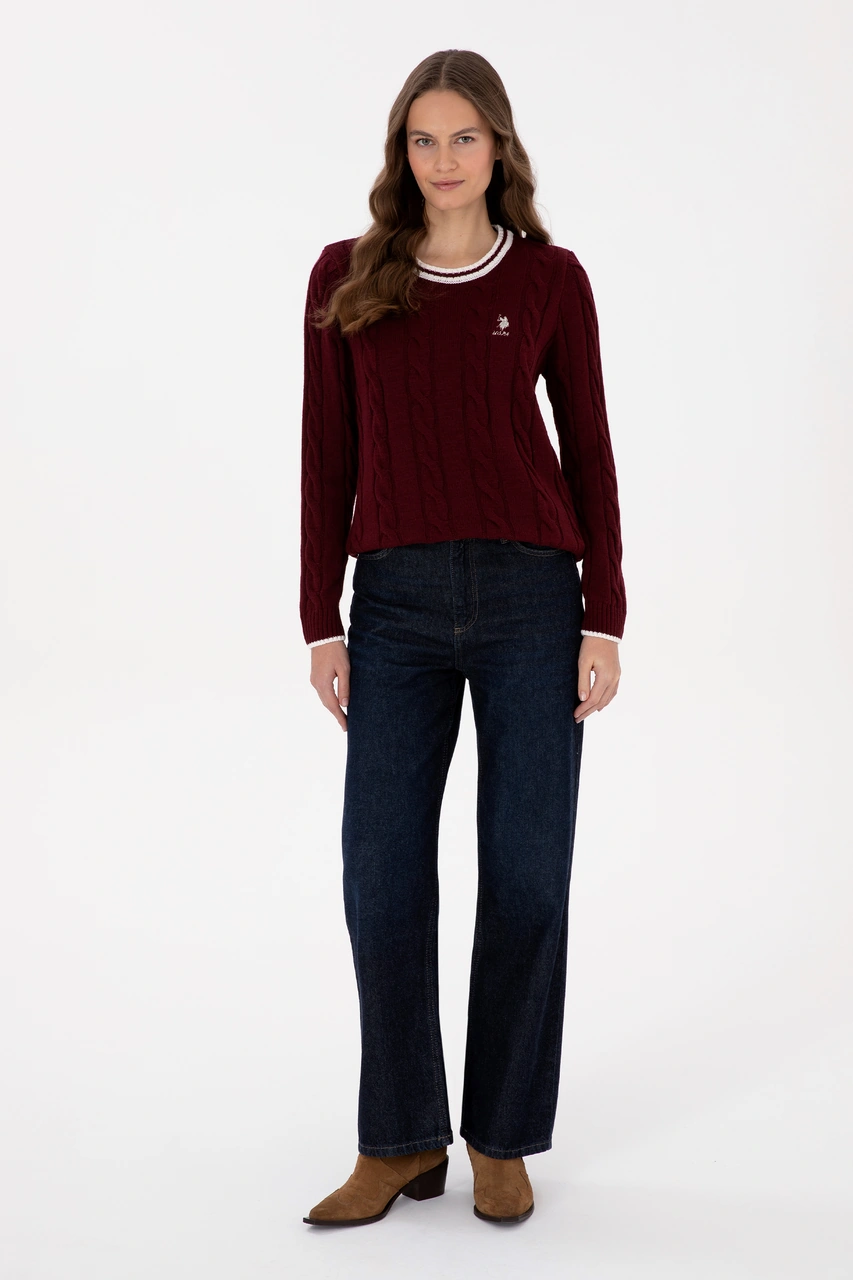 U.S. Polo Assn. Kadın Bordo Bisiklet Yaka Kazak 50317182-VR014