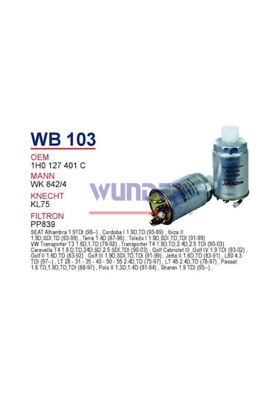 Wunder Wb103 Mazot Filtresi - Volkswagen Transporter T4 - Caddy E 540120633