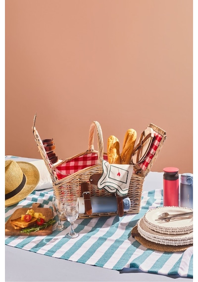 Karaca Summer Tabak - Çatal - Kaşık Bıçak Takımı Piknik Sepeti +  Kadeh ve Piknik Örtüsü
