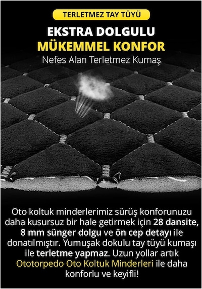 Organic Tay Tüyü Cepli & Terletmez Sırtlı Oto Koltuk Minder Seti - Koltuk Koruma Kılıfı Siyah Beyaz 3'lü Set