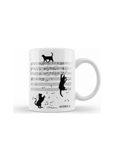 Notalar Müzik Cat Kedi Komik Kupa Bardak Porselen Karışık