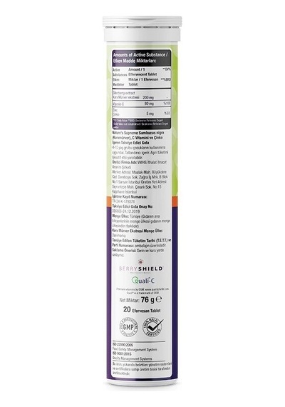 Natures Supreme Sambucus Nigra 20 Efervesan Tablet Çilek-Ahududu