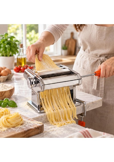 Manuel Erişte Ve Makarna Hamur Açma Makinesi Paslanmaz Çelik Gövde, Tagliatelle Fettuccine Lasagna Kesim, 9 Kademeli Ayar, Masa Sabitleme Aparatı Dahil