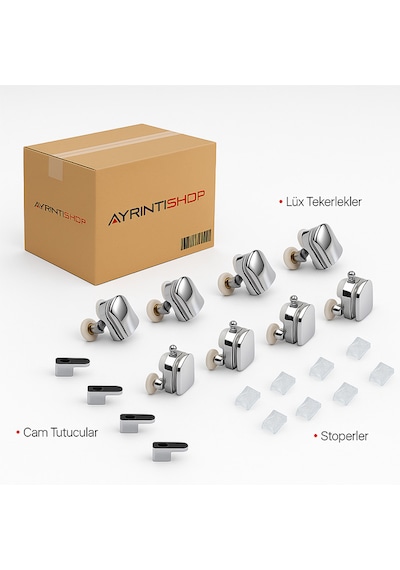 Ayrıntıshop Duşakabin Metal Lüx Tekerlek 8li Set Krom