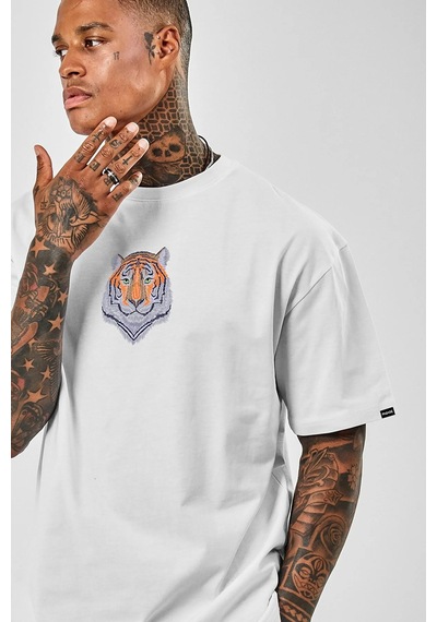 Startmore Unisex Tiger Baskılı Oversize Beyaz Garalio T-shirt