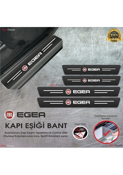 Fiat Egea Logolu Karbon Kapı Eşiği Koruyucu Suni Deri 4'lü Set