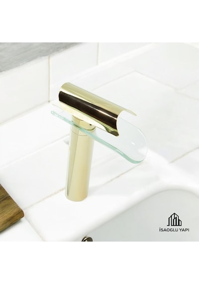 İsaoğlu Yapı Gold Çanak Bataryası Glass Design Çanak Armatür Yüksel Model Gold Batarya Gold