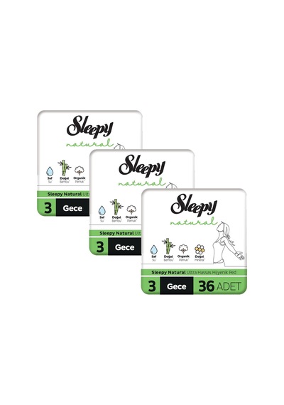 Sleepy Natural Ultra Hassas Hijyenik Ped Gece 3 x 36'lı