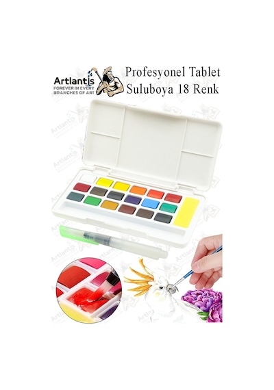Tablet Sulu Boya 18 Renk Plastik Kutu 1 Paket Monalisa 18 Li Taş Sulu Boya Tablet Suluboya Resim Hobi Sanat Çok Renkli