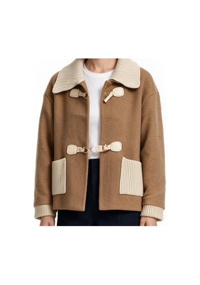 Marsel&leon Marsel Leon Kadın Örme Yaka Düğme Detaylı Kısa Duffle Ceket Camel