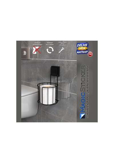 Buççin Online Mağaza Decor-tel Sihirli Yapışkanlı Yuvarlak Hazneli Magic Wc Kağıtlık Metal Siyah Çok Renkli