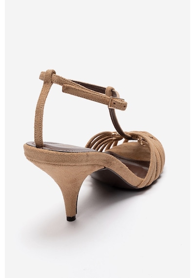 Luvishoes Ovıer Koyu Bej Süet Aksesuarlı Kadın Topuklu Ayakkabı