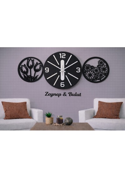 Salon Duvar Saati 40 Cm Çiçekler 30 Cm Kişiye Özel No 1023 Çok Renkli