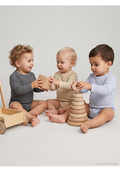 Minidamla Baby Minidamla Uzun Kol Basic 3'lü Set 1-18 Ay Çıtçıtlı Badi - Mavi