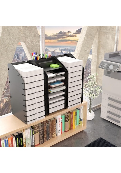 Mingitav Tower Ofis Masaüstü Organizer 10 Kat Letter A4 Evrak Rafı Siyah Genel