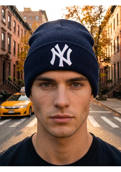 Hamze Ny New York Nakışlı Unisex Pamuklu Akrilik Kışlık Bere Lacivert